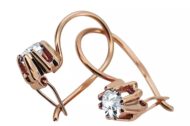 Vintage craft Earrings Zircon Original Vintage 14K Rose Gold vec053r